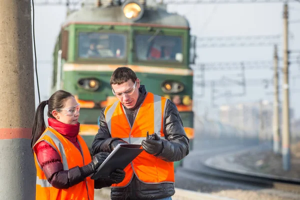 Workers at a railway