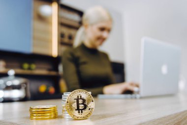 woman bitcoin trading clipart
