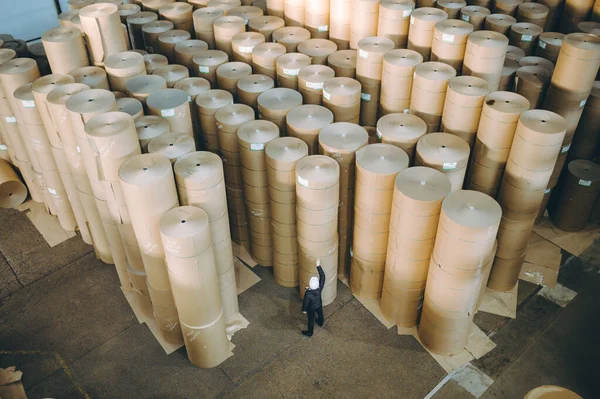Зберігання паперовий картонний паперовий завод багато бобін — стокове фото