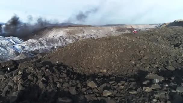 Coal mining mine open pit aerial view above industry — 图库视频影像