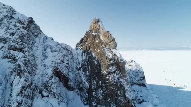 バイカル・オルホン冬の観光島ロシア湖 — ストック動画
