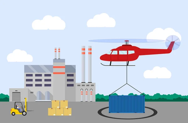 De helikopter van de landing met lading. Lucht levering concept. — Stockvector