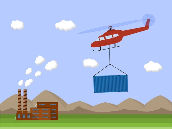 Helikopter met container. — Stockvector