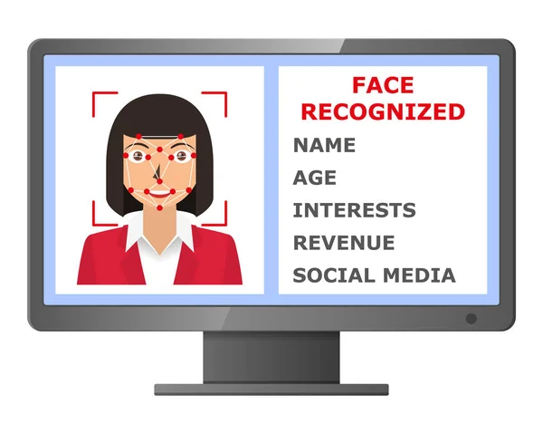 Facial Recognitie. Biometrische identificatie. — Stockvector