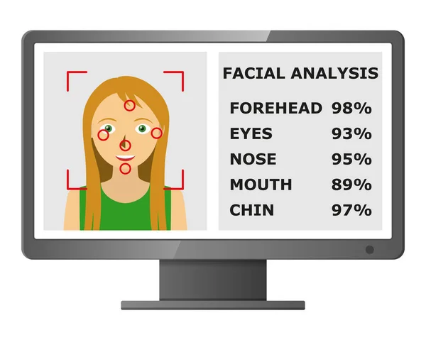 Reconocimiento facial. Identificación biométrica . — Vector de stock