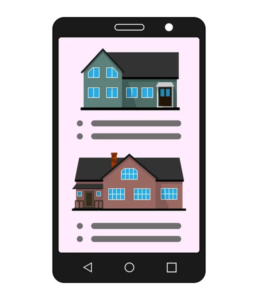 Smartphone com aplicativo de realty. Venda de casa . — Vetor de Stock