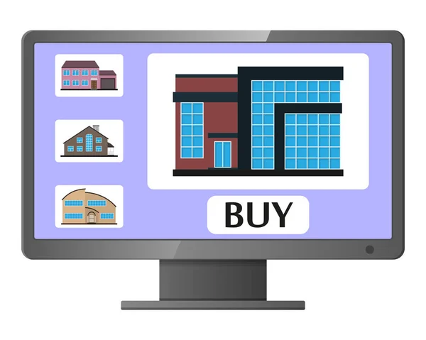 Monitor per computer con sito web di vendita immobiliare . — Vettoriale Stock