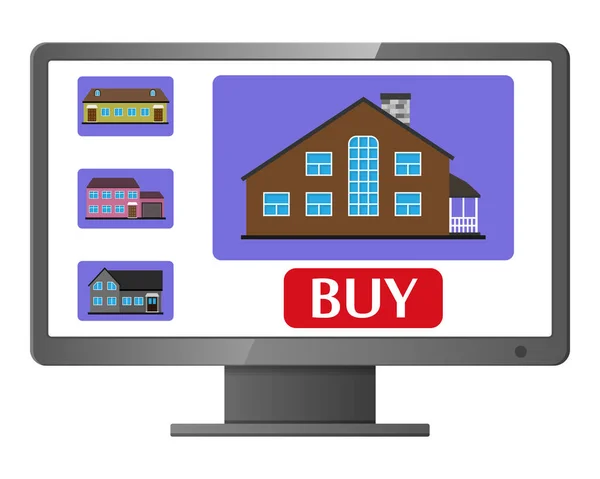 Monitor per computer con sito web di vendita immobiliare . — Vettoriale Stock