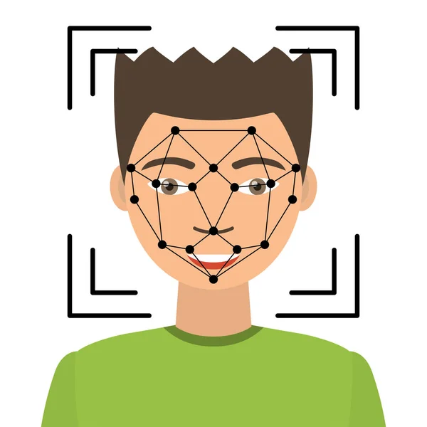 Biometrische identificatie. Gezichtsherkenning. — Stockvector