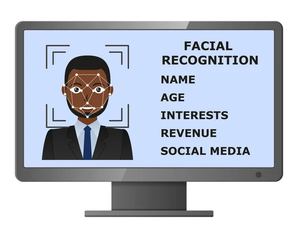 Identificación biométrica. Reconocimiento facial . — Vector de stock