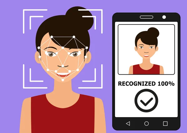 Биометрическая идентификация. Распознавание лиц . — стоковый вектор