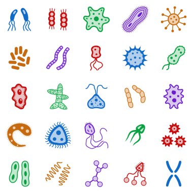 Bakteri ve virüs kümesi simgeleri.