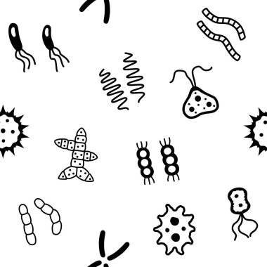 Bakteri mikrop virüs mikroorganizma simgelerin sorunsuz arka plan.
