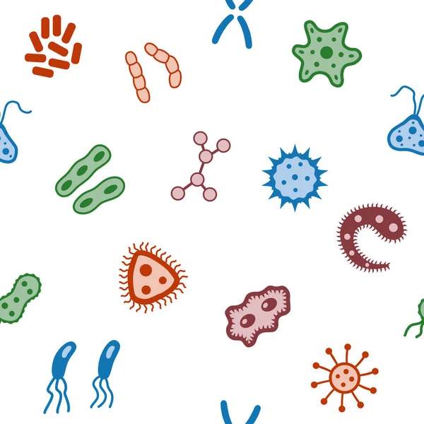細菌微生物ウイルス微生物アイコンのシームレス背景. — ストックベクタ