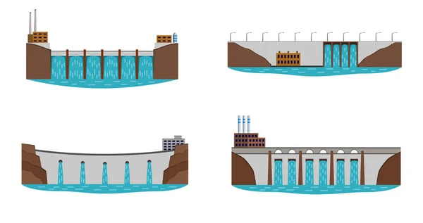 Conjunto de centrais hidroeléctricas . —  Vetores de Stock