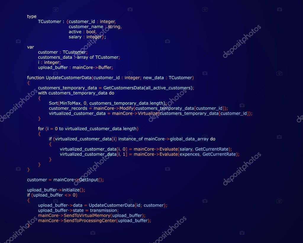 Vector of Abstract background with program code. Abstract background with program code. Programming and coding technology background. Program listing. Vector illustration. stock vector