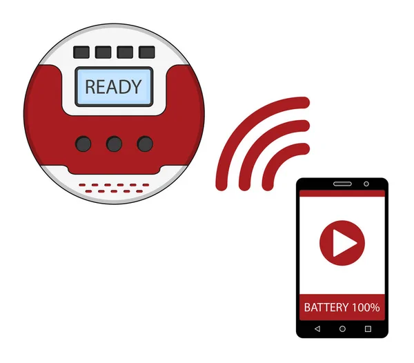 Smartphone-App zur Steuerung von Staubsaugerrobotern. Staubsauger-Fernbedienung. Vektorillustration. — Stockillustration Smartphone-App zur Steuerung von Staubsaugerrobotern. — Stockvektor