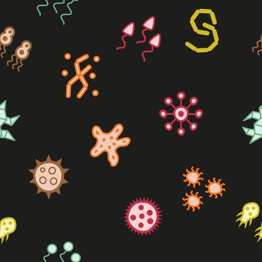 Bakteri mikrop virüs mikroorganizma simgelerin sorunsuz arka plan.