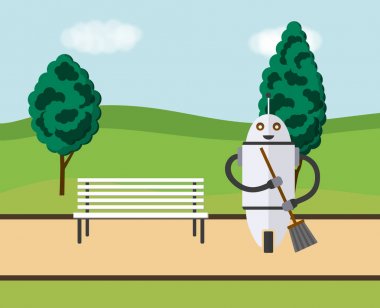 Robot süpürge parkta. Robot ile paspas.