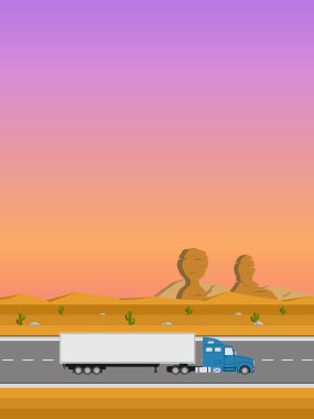 Kamyon yolda. Teslimat ve ulaşım kavramı.