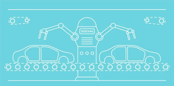 Dünne Linie Stil Auto Fließband. — Stockvektor