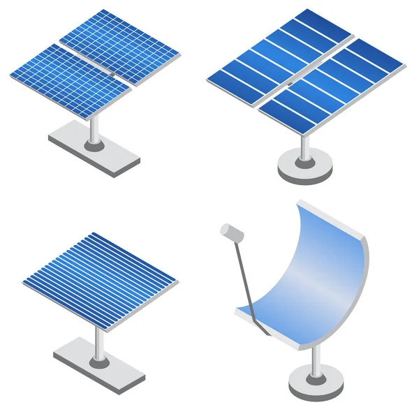 Aantal zonnepanelen in isometrische projectie. — Stockvector