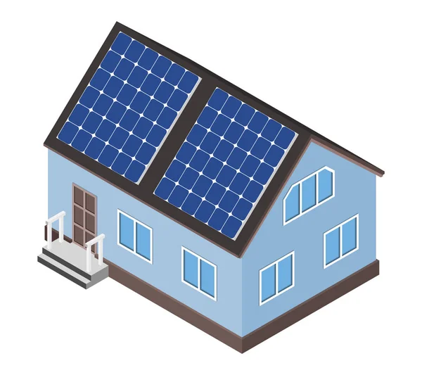 House with solar panel on roof. — Stock Vector