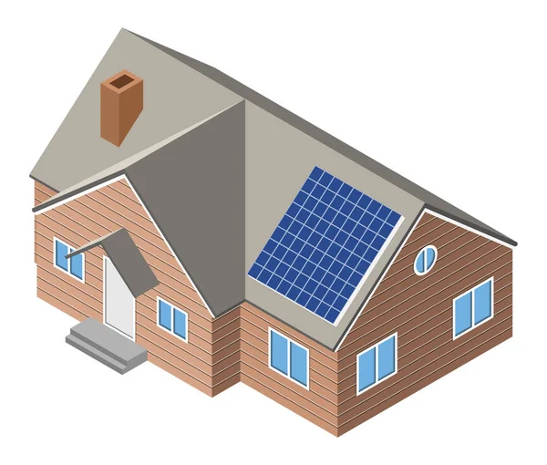 Huis met een zonnepaneel op het dak. — Stockvector