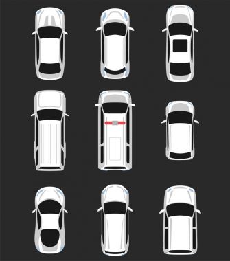 Arabalar üstten görünüm kümesi.