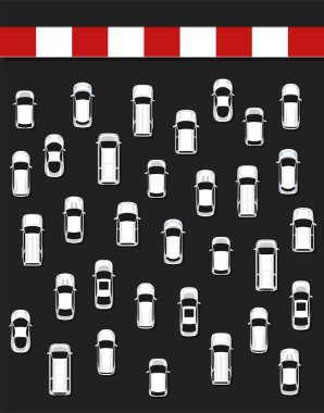 Trafik sıkışması kavramı boyut üst görünüm.