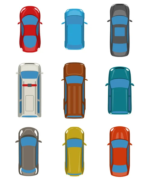 Set de mașini cu vedere de sus . — Vector de stoc
