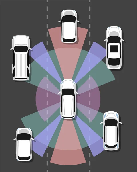 Vue de dessus de voiture autonome. Véhicule autonome . — Image vectorielle