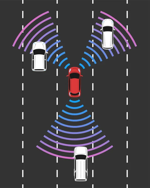 Vista superior del coche autónomo. Vehículo autónomo . — Archivo Imágenes Vectoriales