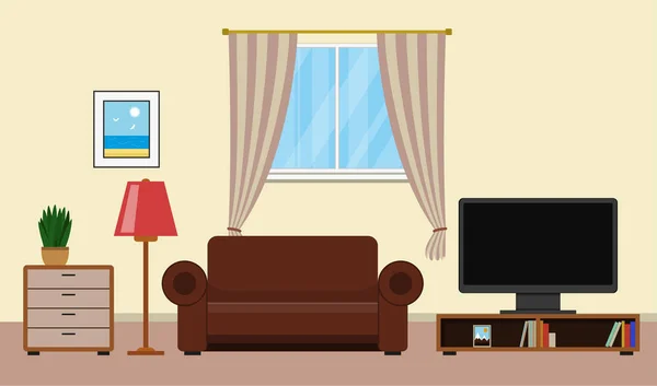Sala de estar com mobiliário design de interiores —  Vetores de Stock