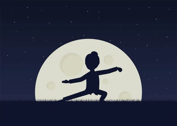 Çigong veya taijiquan egzersizleri akşam performans kız.