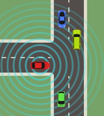 Özerk araba üstten görünüm. Araç kendi kendine.