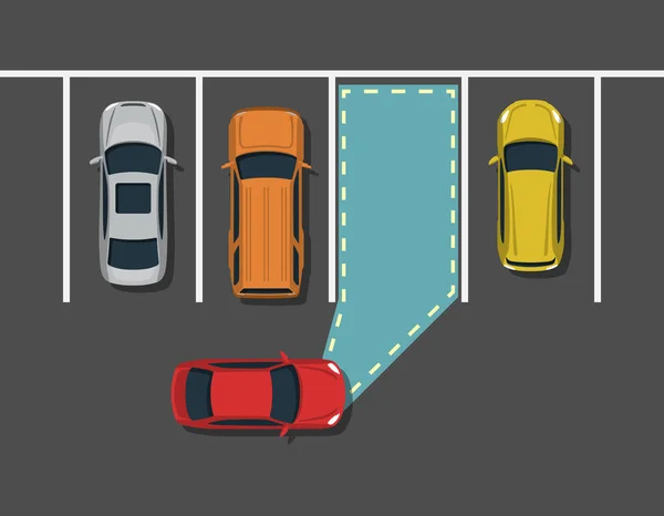 Carro autônomo estacionamento vista superior . — Vetor de Stock