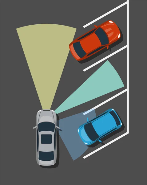 Carro autônomo estacionamento vista superior . — Vetor de Stock