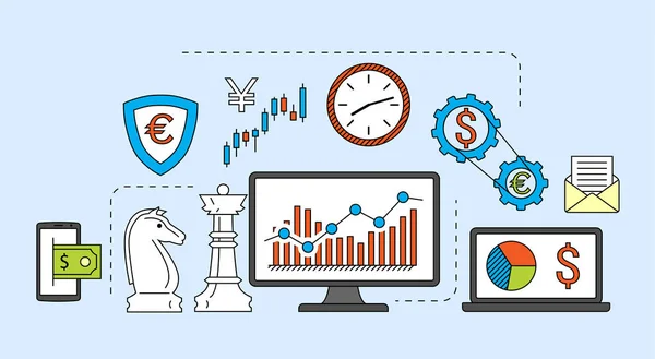 Conceito de comércio de ações. Tema de negociação forex financeira . — Vetor de Stock