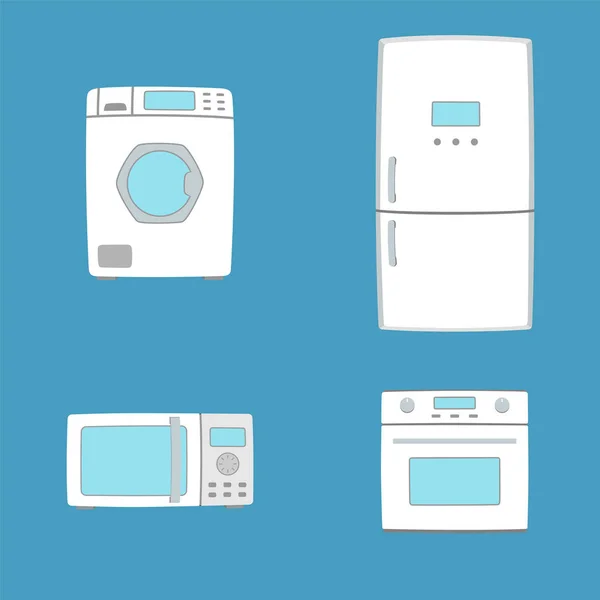 Haushaltsgeräte. Waschmaschine, Backofen, Mikrowelle und Kühlschrank. — Stockvektor