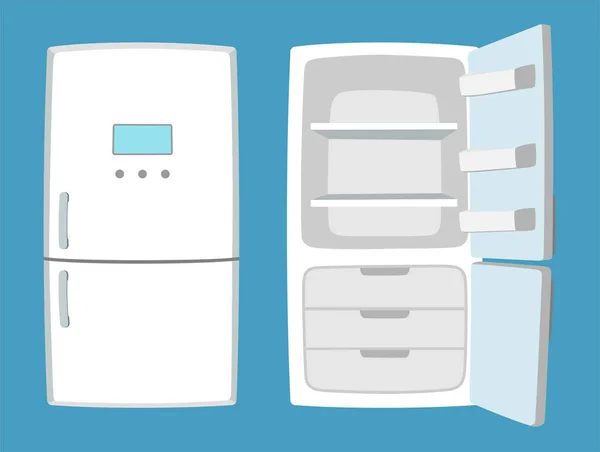 Kühlschrank im Cartoon-Stil. offener und geschlossener Kühlschrank. — Stockvektor