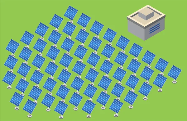 Panneaux solaires usine. Station d'énergie solaire isométrique . — Image vectorielle