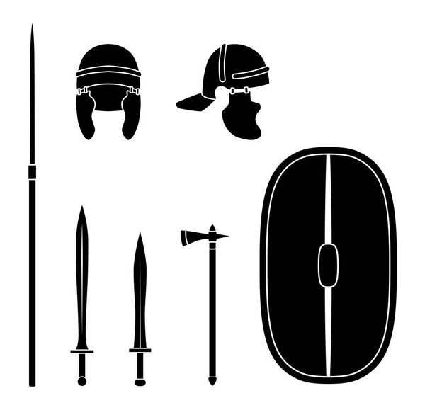 Set of ancient rome weapon and protective equipment.