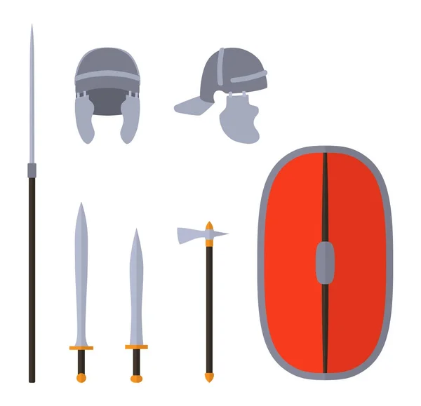 Conjunto de armas antiguas roma y equipo de protección . — Archivo Imágenes Vectoriales