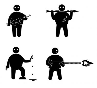 Terörizm kavramı. Terörist insanlar kümesi. Dünya tehdit.