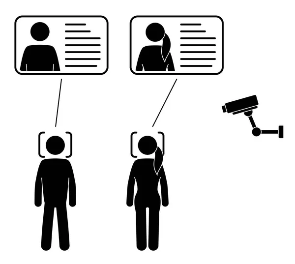 Identificazione biometrica. Sistema di riconoscimento facciale. Riconoscimento facciale . — Vettoriale Stock