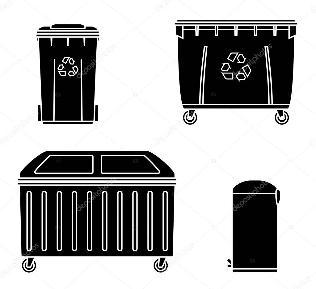 Thrash and recycling can. Garbage container set.
