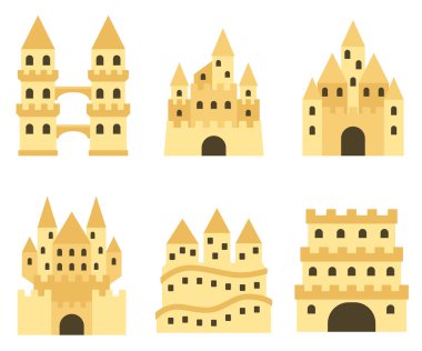 Kumdan kale düz tarzda izole. Çizgi film sandcastle