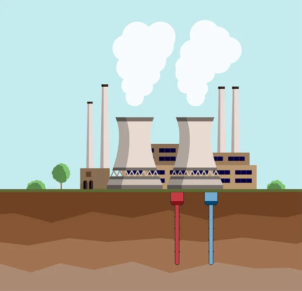 Concepto de energía geotérmica. Central de generación de energía geotérmica respetuosa con el medio ambiente . — Archivo Imágenes Vectoriales