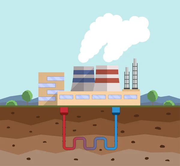 Geothermal energy concept. Eco friendly geothermal energy generation power plant. — Stock Vector